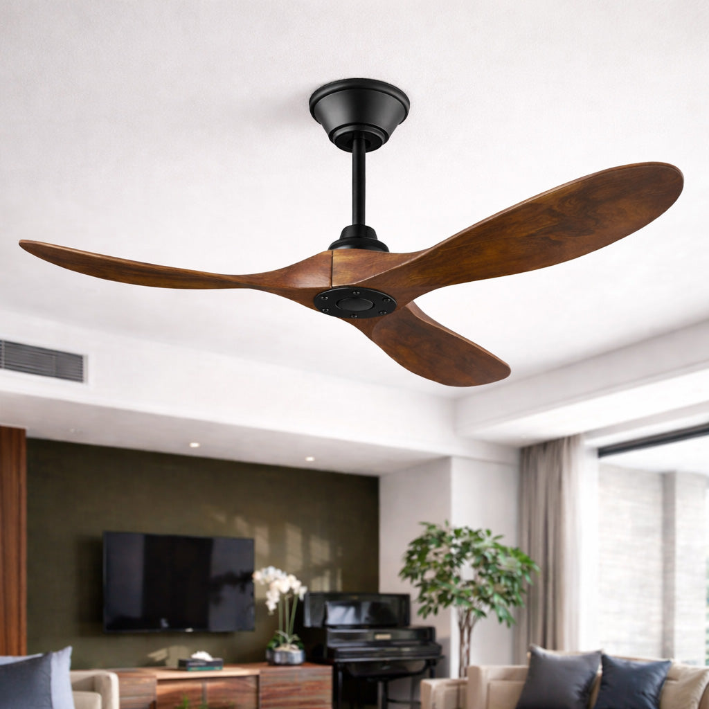 Banksia style three-blade ceiling fan with dark timber-look finish