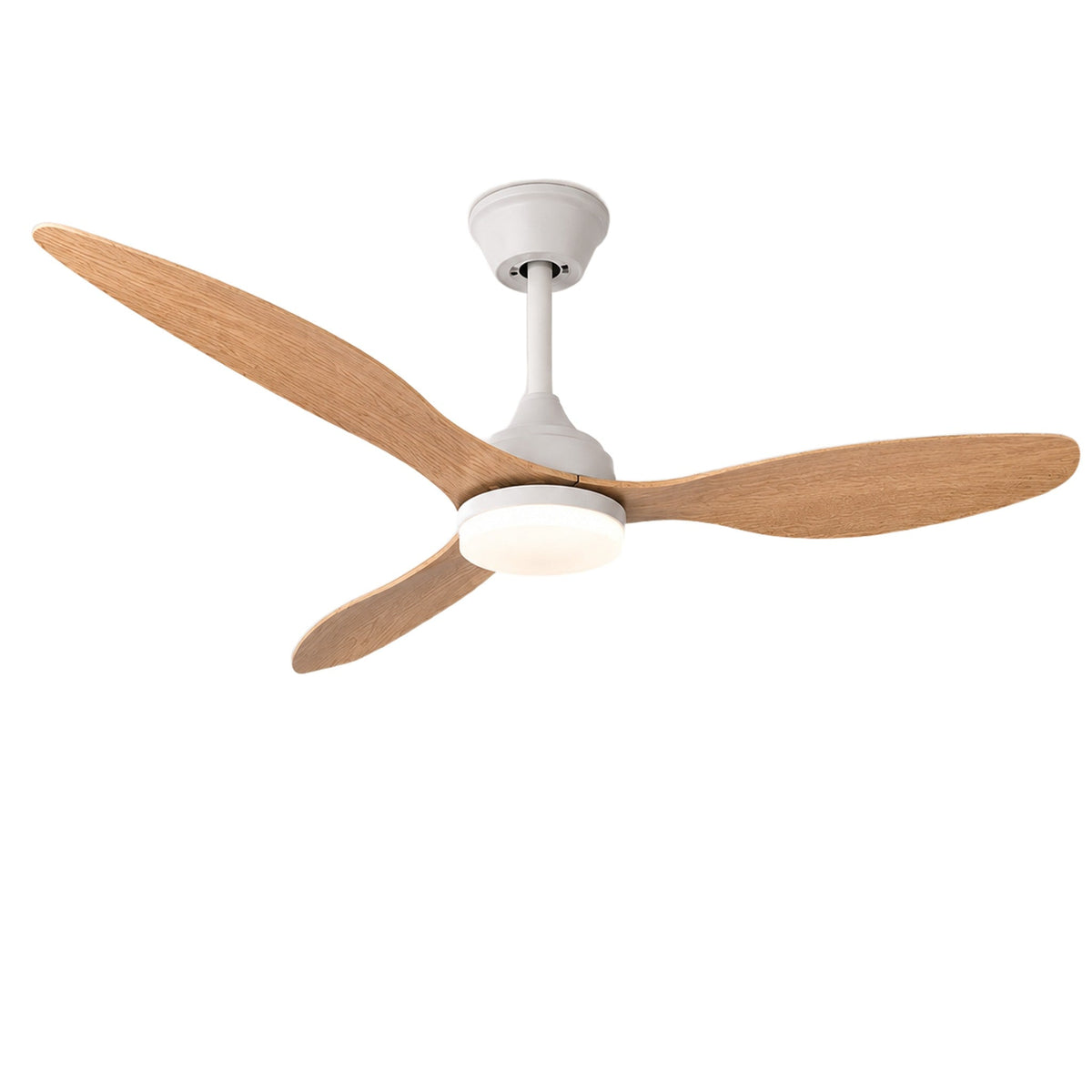 Chinook LED ceiling fan in white with natural timber-look blades