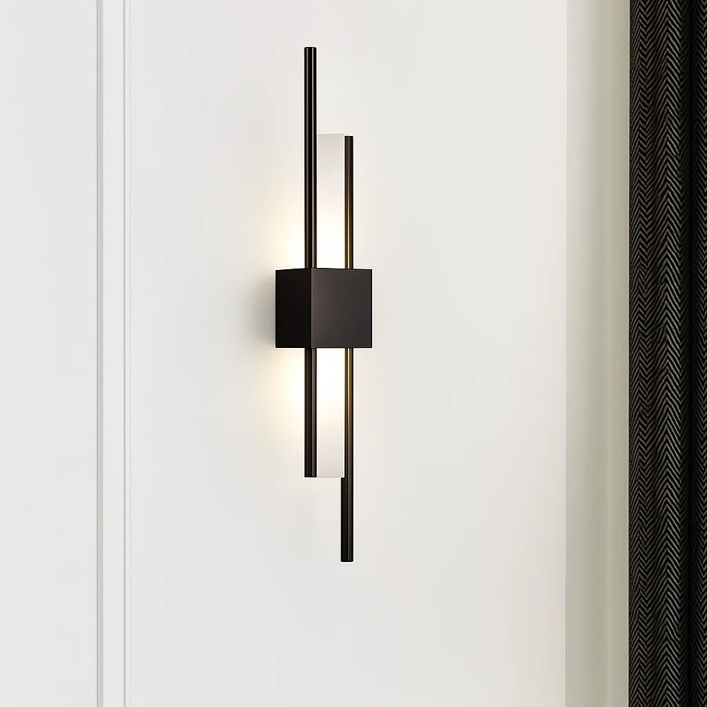 Xeres LED wall light in black installed on a wall