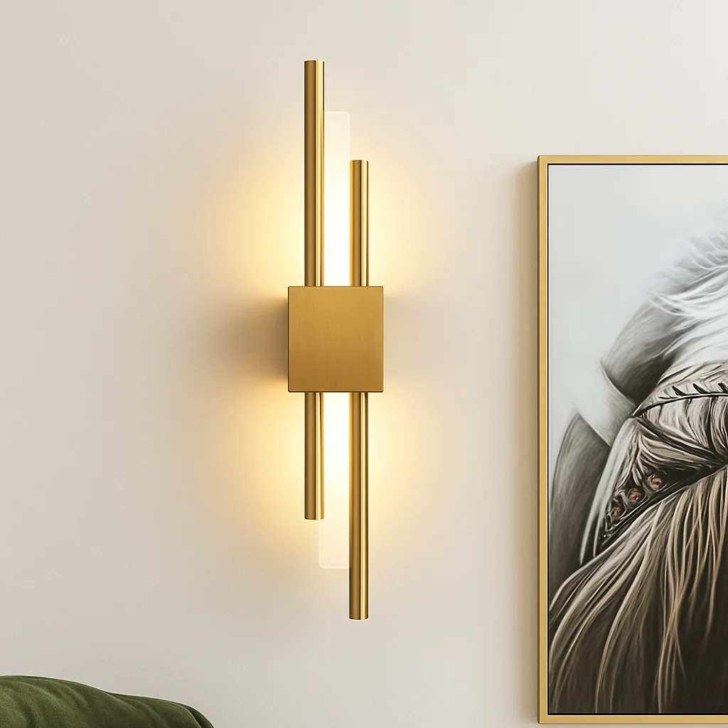 Xeres LED wall light in gold installed on a wall